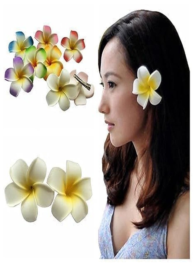 GOUDOGEDC 4Pcs White and Pink Hawaiian Frangipani Plumeria Clips and Barrettes Foam Head Flower Party Beach Hair Clip Hair Clips Hair Accessories Plumeria Hair Clip (7cm) - Image 3